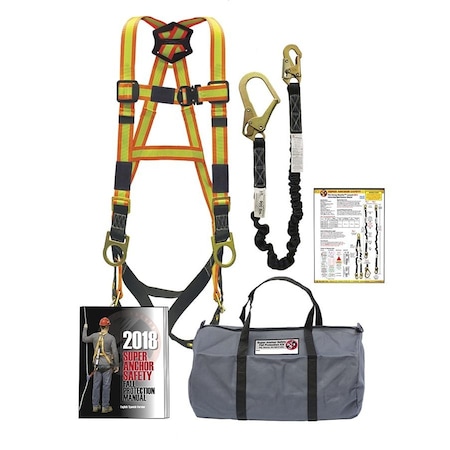 Super Anchor Safety Mini-MAX Carry Bag Kit: No. TB-6067-KHL Tongue Buckle MEDIUM Hi-Viz Harness 4302-L